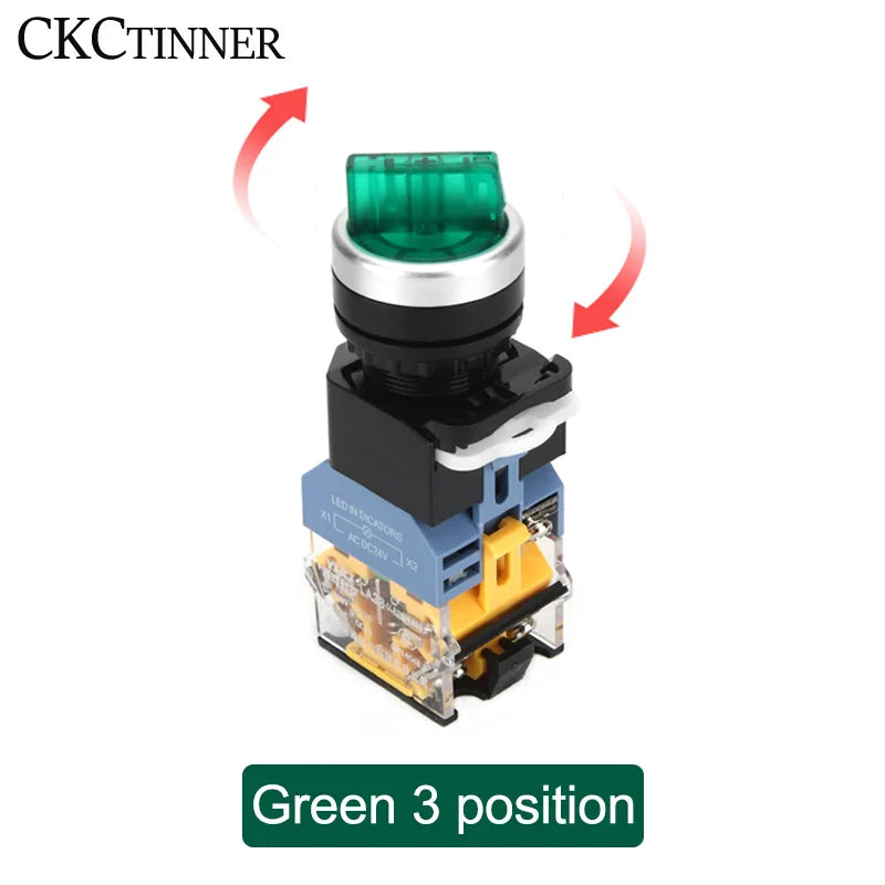 22mm Latching Rotary Selector Switch 1NO/1NC with Pilot Light Rotary Selector Switch Axl Green 3 position AC220V