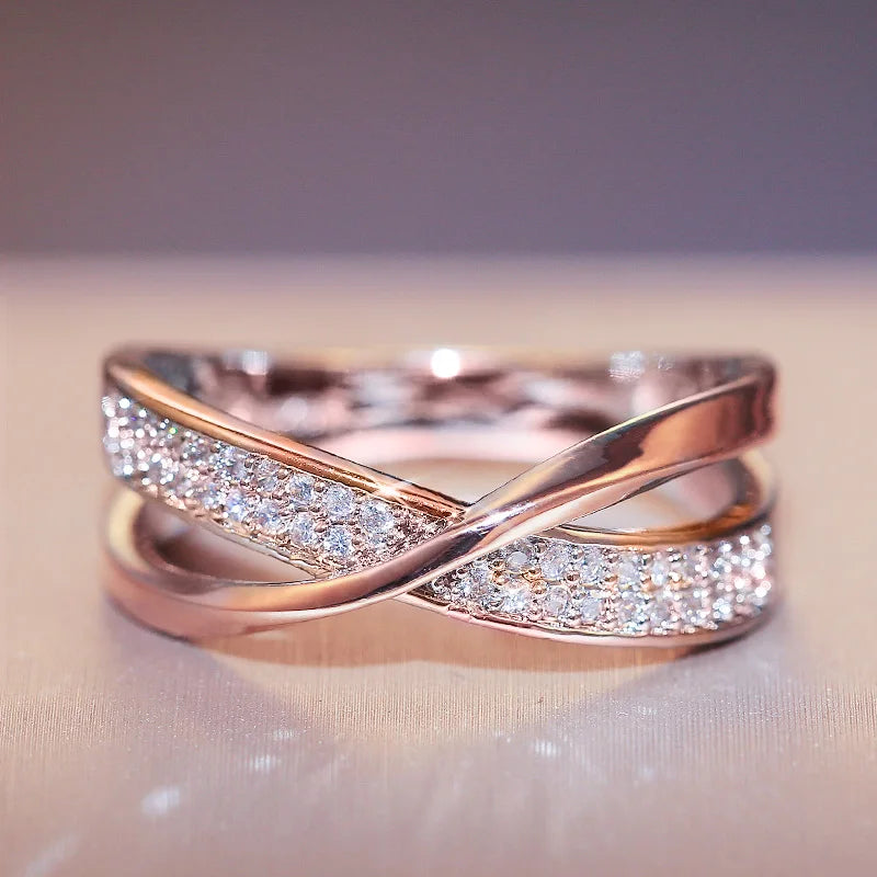Huitan Women's Cross Ring – Cubic Zirconia Fashion Jewelry Fashion Ring Axl Rose gold color Two Tone 10