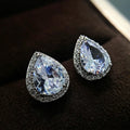 Huitan Pear Shape CZ Stud Earrings | Women's Fashion Jewelry CZ Stud Earrings Axl Silver Plated WHITE
