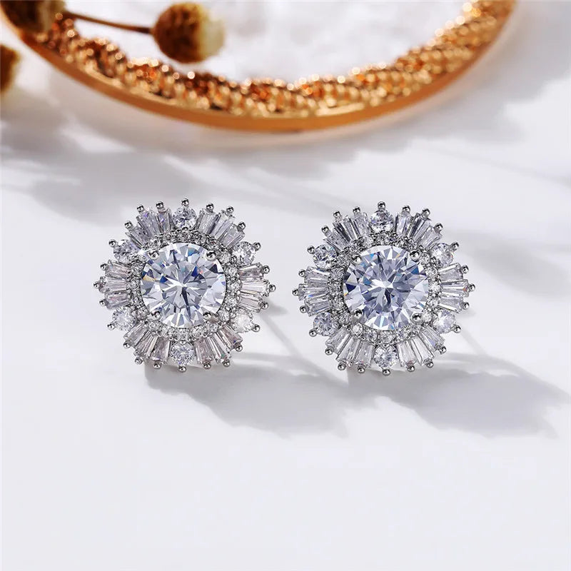 Huitan Flower Stud Earrings – AAA Cubic Zirconia Women's Gift Stud Earrings Axl
