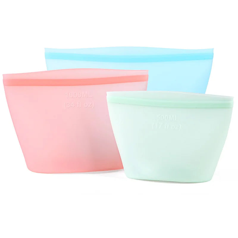 Reusable Silicone Food Storage Bags – Leakproof Ziplock Set Silicone Storage Bags Axl