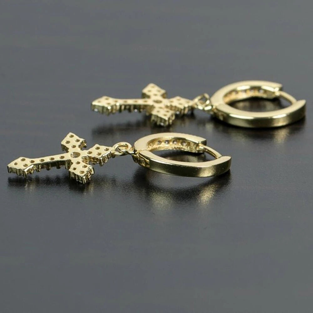 Huitan CZ Cross Drop Hoop Earrings – Unisex Fashion Jewelry Drop Hoop Earrings Axl