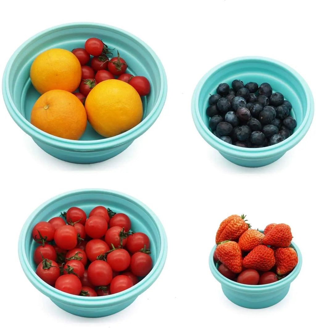 Silicone Collapsible Lunch Box Set | 4 Microwave-Safe Folding Bowls Collapsible Food Container Axl