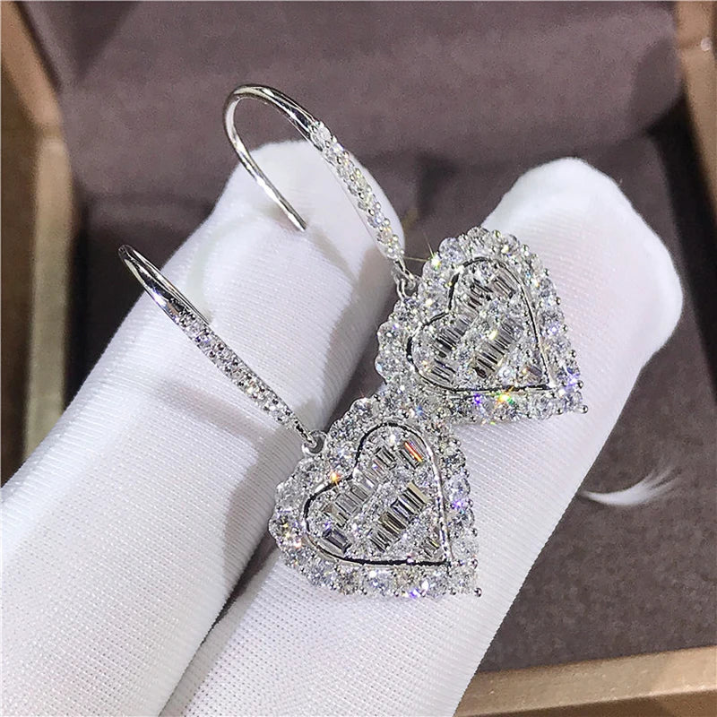 Huitan Heart CZ Drop Earrings | Women's Wedding Jewelry CZ Drop Earrings Axl Silver Plated WHITE