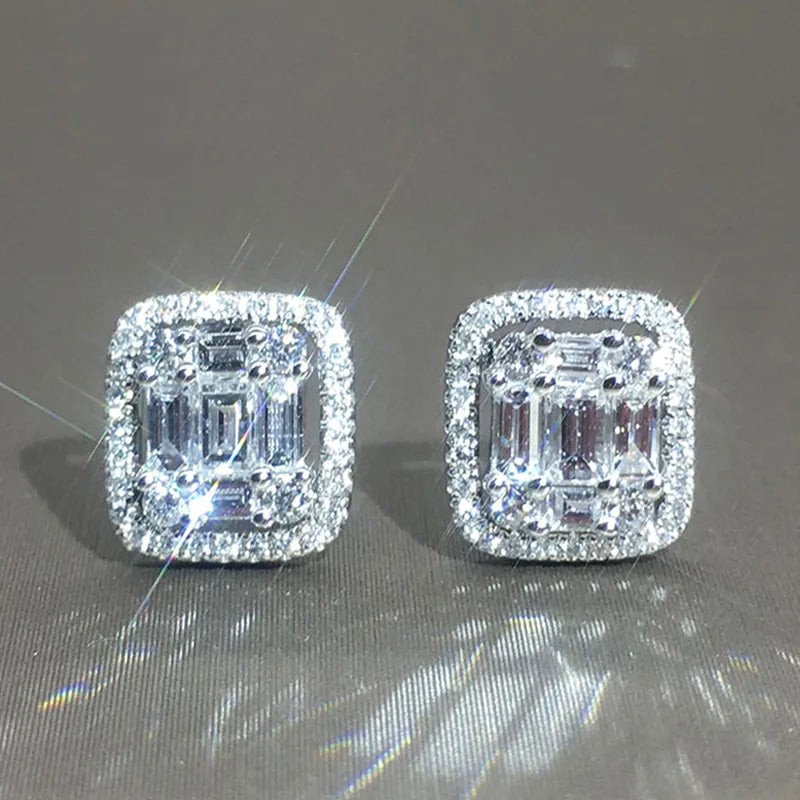 Huitan Geometric Cubic Zirconia Stud Earrings | Women's Fashion Stud Earrings Axl