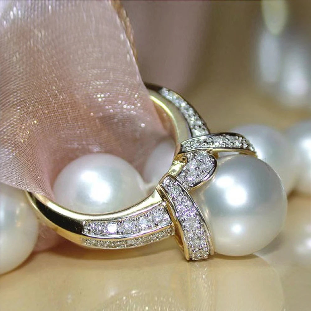 Huitan Big Imitation Pearl Ring – Women's Statement Jewelry Statement Ring Axl