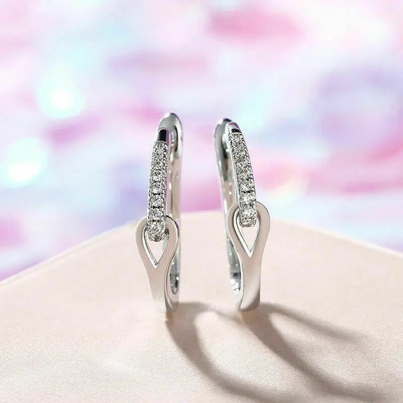 Huitan Silver Cubic Zirconia Geometric Hoop Earrings for Women Hoop Earrings Axl