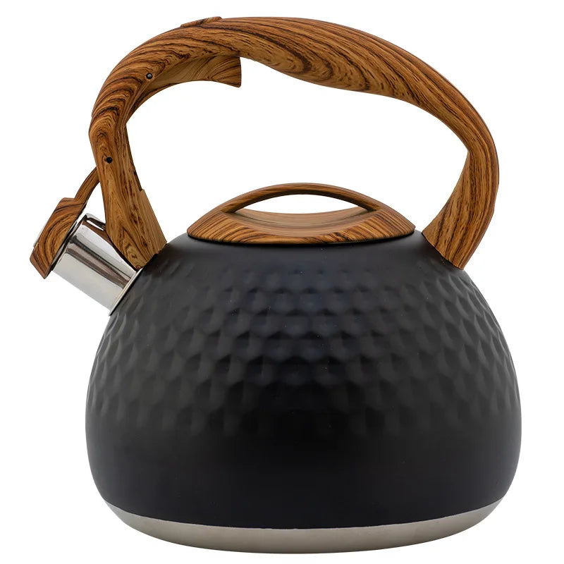 KEMORELA 3L Stainless Steel Whistling Kettle | Hammer Pattern Stovetop Whistling Kettle Axl Black 3L