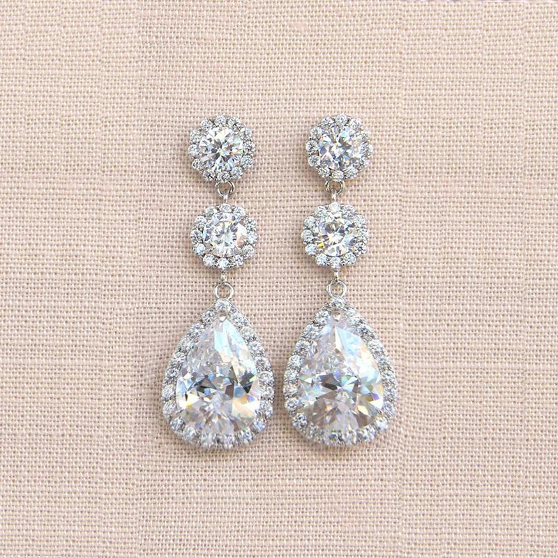 Huitan Crystal CZ Drop Earrings – Silver Geometric Wedding Jewelry Crystal Drop Earrings Axl
