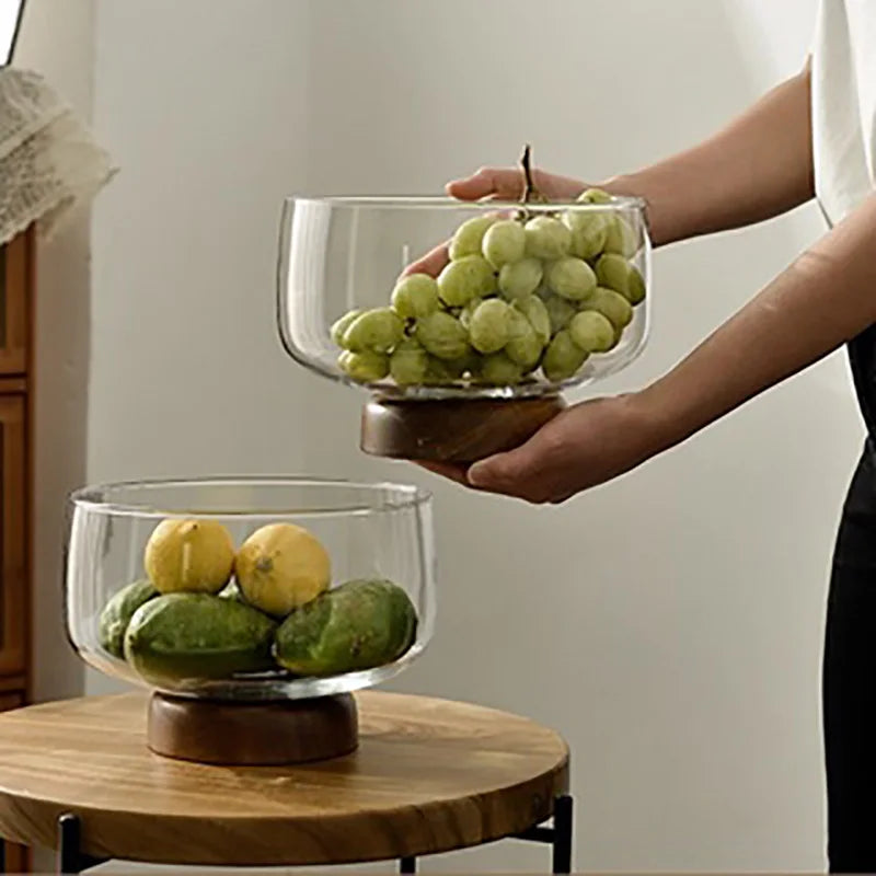 Glass & Wood Fruit Tray 8" – Decorative Serving Bowl | KEMORELA Decorative Serving Tray Axl