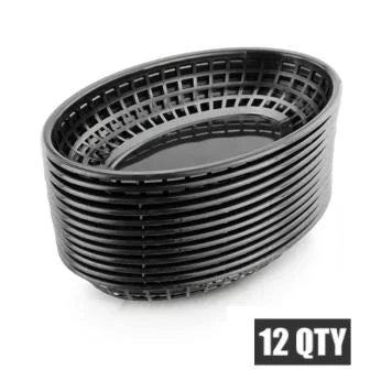 Oval Plastic Food Baskets 6–12 Pcs | Restaurant Serving Trays Food Serving Baskets Axl Black 12pcs