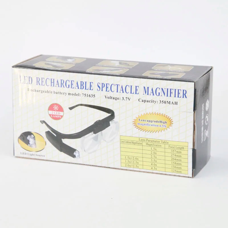 Head-Worn LED Magnifier Glasses – 6X USB Rechargeable Loupe Head Magnifier Loupe Axl