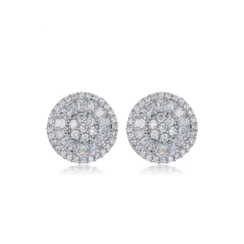 Huitan Round CZ Stud Earrings – Cubic Zirconia Women's Studs CZ Stud Earrings Axl E032 WHITE