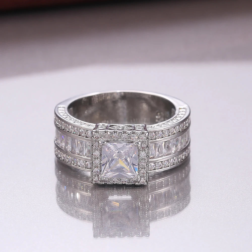 Huitan Princess Cut Cubic Zirconia Women's Ring | Wedding Band CZ Fashion Ring Axl