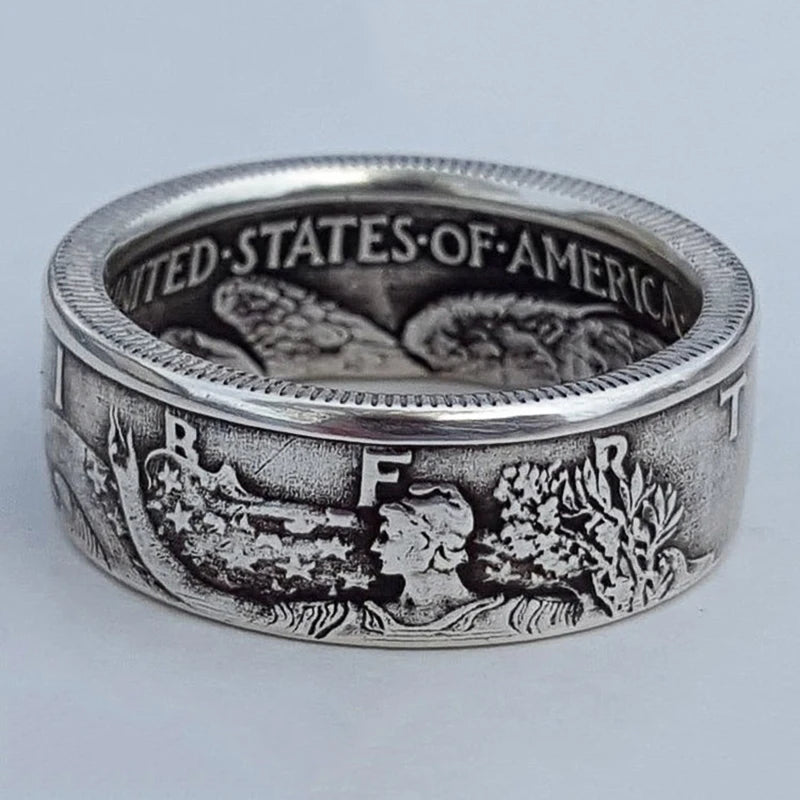 Huitan 1945 Half Dollar Vintage Men's Ring | Zinc Alloy Men's Fashion Ring Axl