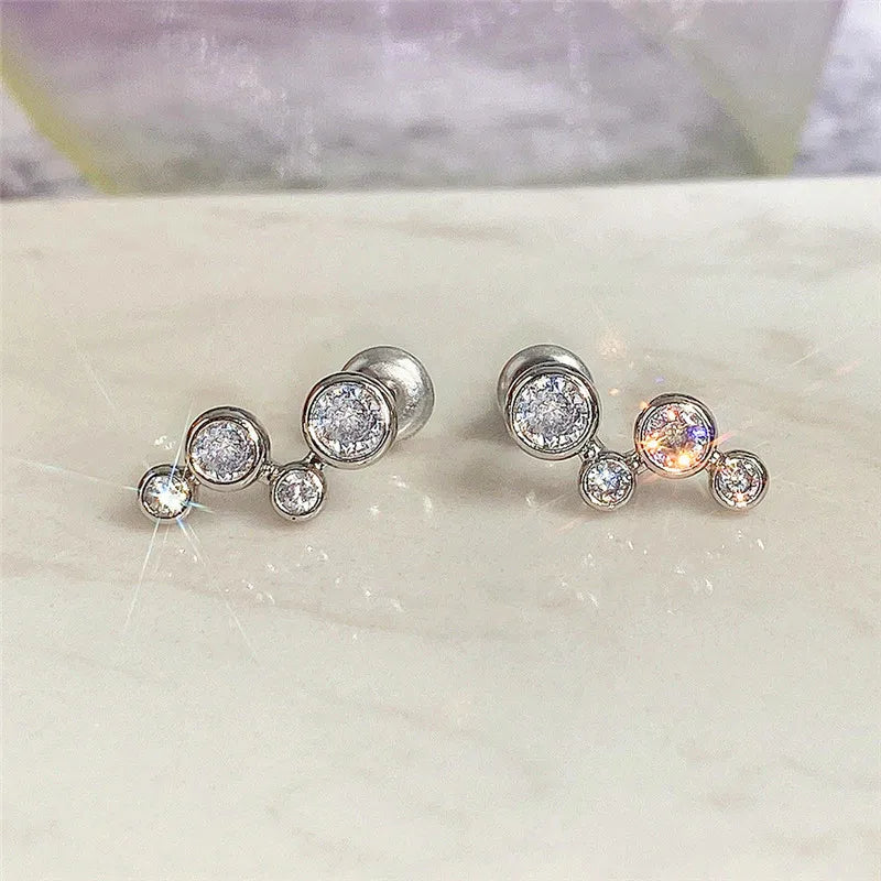 Huitan Geometric CZ Stud Earrings – Silver Plated Women's Jewelry Stud Earrings Axl