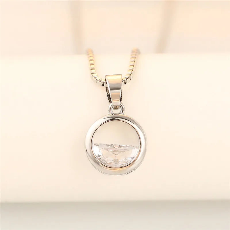 Huitan Silver Circle Pendant Necklace – Cubic Zirconia Women Pendant Necklace Axl