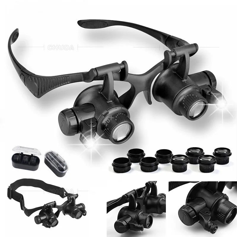 LED Headband Magnifier Glasses 10X–25X | Watch Repair Loupe Headband Magnifier Axl 10X 15X 20X 25X