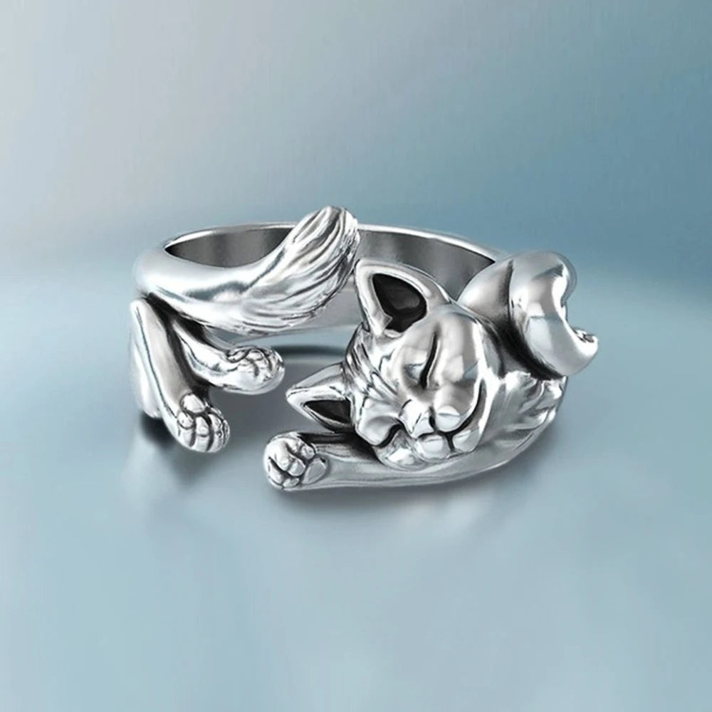 Huitan Flying Fox Ring for Women – Animal Open Band Jewelry Fashion Ring Axl F525 Silver Plated 8