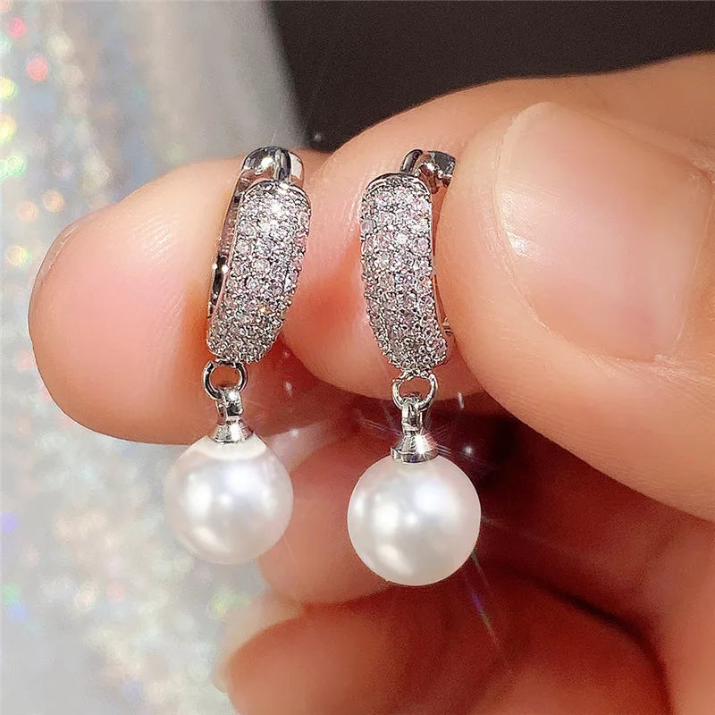 Huitan Simulated Pearl Dangle Earrings – Elegant Drop Earrings Pearl Drop Earrings Axl