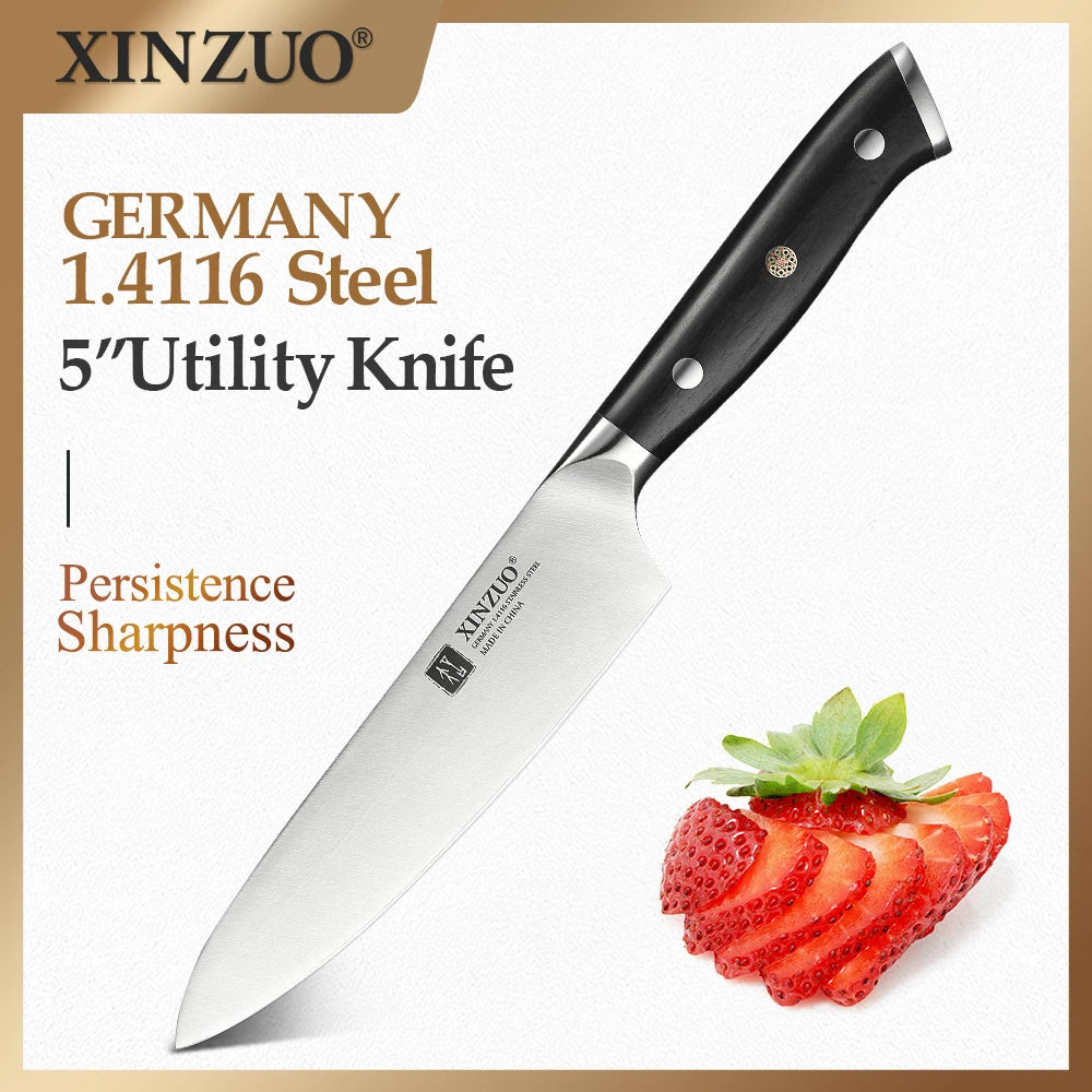 XINZUO 5-Inch Utility Knife – German 1.4116 Steel & Ebony Handle Kitchen Utility Knife Axl
