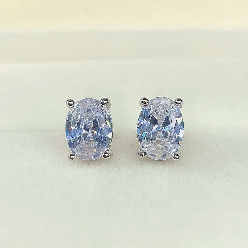 Huitan Oval CZ Stud Earrings – Geometric Fashion Jewelry CZ Stud Earrings Axl