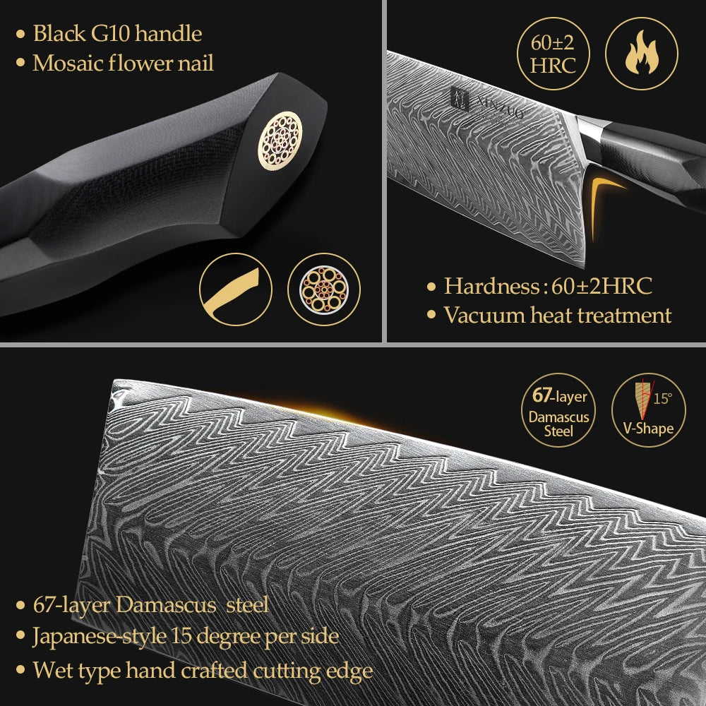 XINZUO 7.3" Damascus Steel Cleaver Knife – 67-Layer G10 Handle Damascus Cleaver Knife Axl