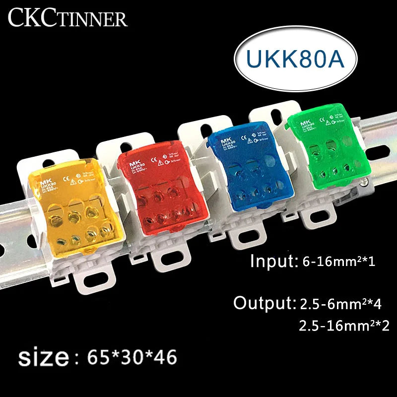 UKK80A Terminal Block 80A DIN Rail 1-In Multi-Out Wire Connector DIN Rail Terminal Block Axl