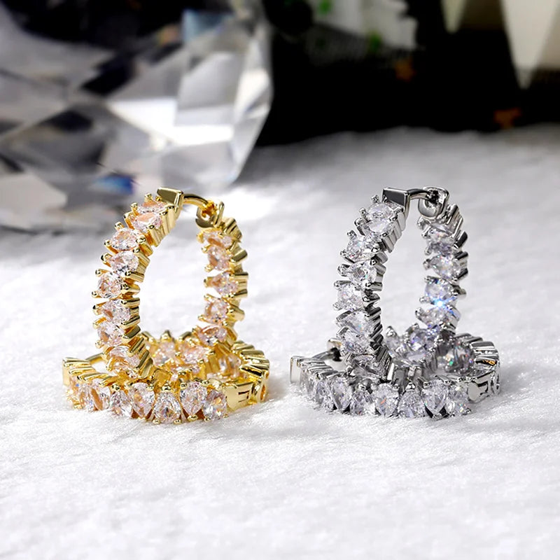 Huitan Pear-Shaped CZ Hoop Earrings – Cubic Zirconia Women CZ Hoop Earrings Axl