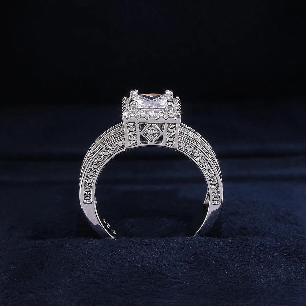 Huitan Princess Cut CZ Women's Ring | Square Zircon Band Fashion Ring Axl