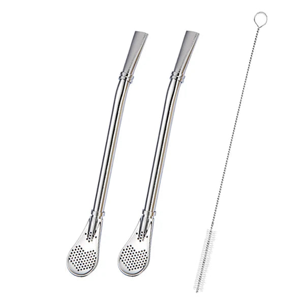 2-Pack Yerba Mate Bombilla Stainless Steel Straw & Tea Filter Mate Bombilla Straw Axl 2pcs Silver