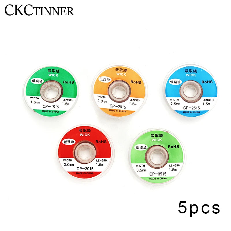 Desoldering Wick Solder Braid 1.5–3.5mm | PCB Tin Removal Tool Desoldering Wick Axl Mixed 5pcs