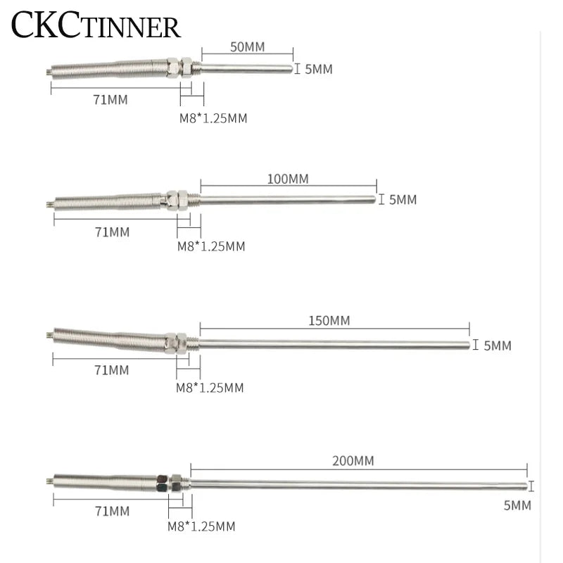 M8 Thermocouple Sensor Probe Type K/E 0–400°C | 1m–5m Cable Temperature Sensor Probe Axl