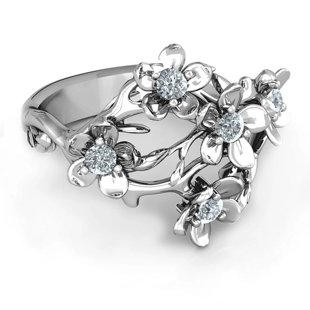 Huitan Crystal Flower Ring – Cubic Zirconia Statement Ring Fashion Ring Axl