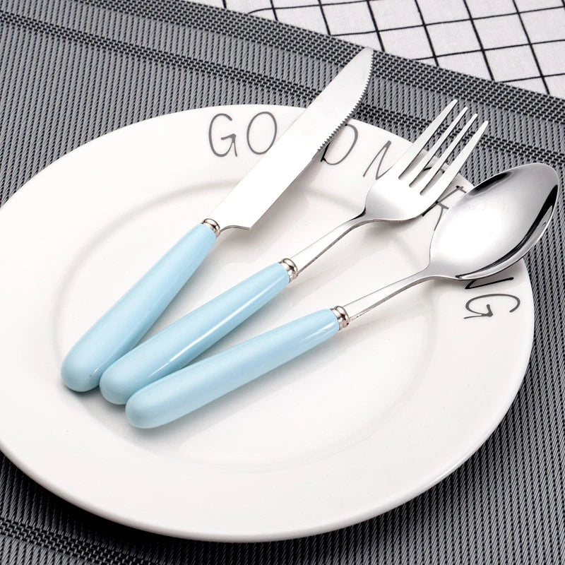 Kids Cartoon Ceramic Handle Cutlery Set – Knife Fork Spoon 3pc Kids Flatware Set Axl