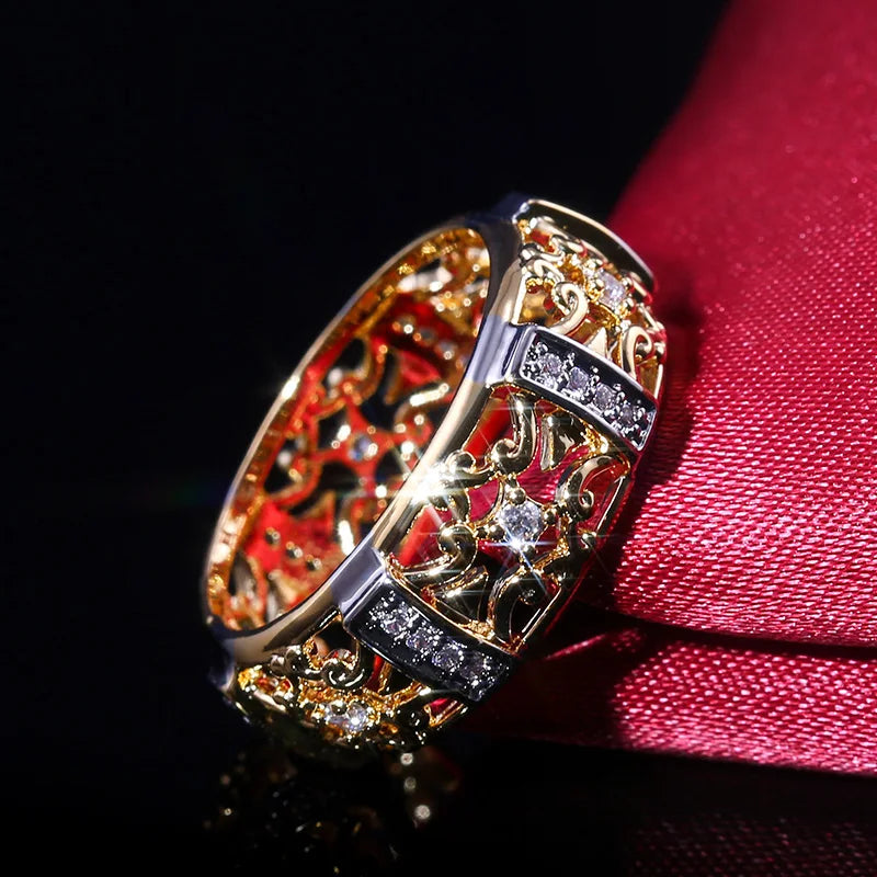 Huitan Gold Hollow Out Ring – Women's Cubic Zirconia Ring Fashion Ring Axl