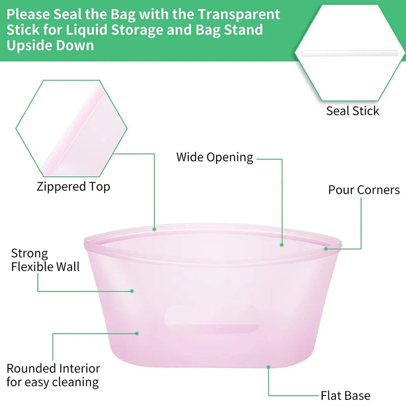 Reusable Silicone Food Storage Bags – Leakproof Ziplock Set Silicone Storage Bags Axl