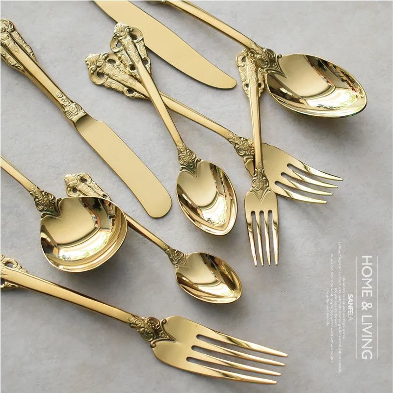 Gold Plated Stainless Steel Cutlery | Vintage Wedding Flatware Gold Plated Flatware Axl