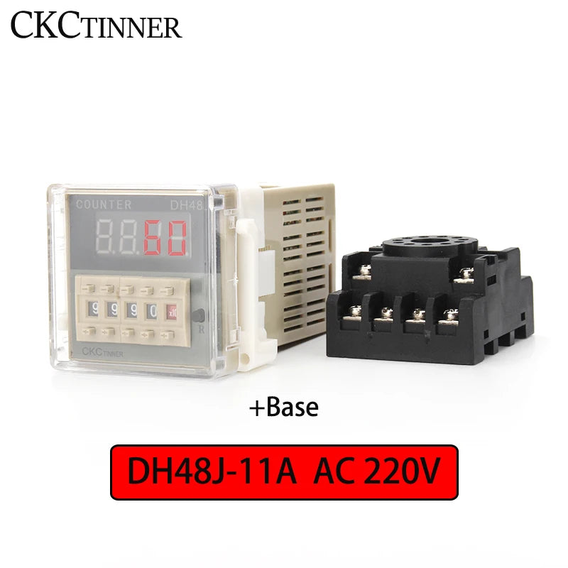 DH48J-11A Digital Counter Relay 11-Pin 12V–380V with Base Digital Counter Relay Axl AC220V