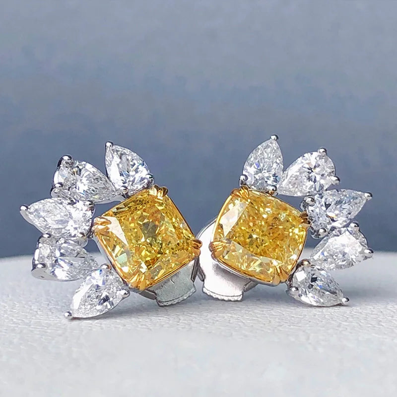 Huitan CZ Stud Earrings – Yellow & White Cubic Zirconia Women CZ Stud Earrings Axl E1319