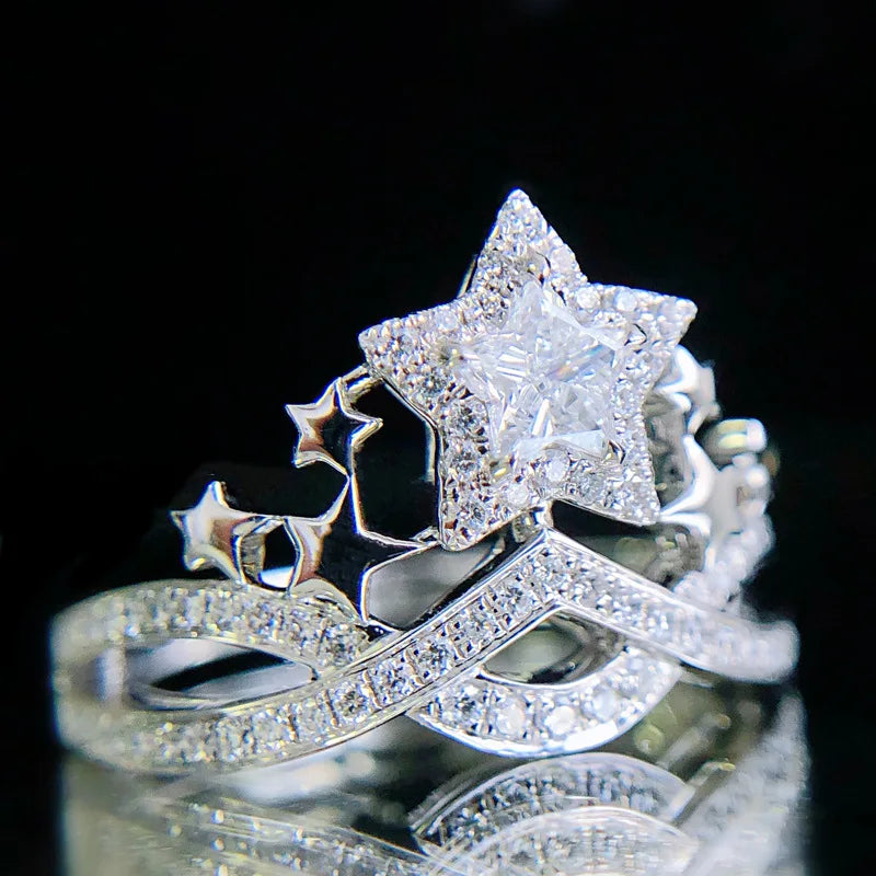Huitan Star Ring Women – Silver-Plated CZ Crystal Fashion Ring Fashion Ring Axl