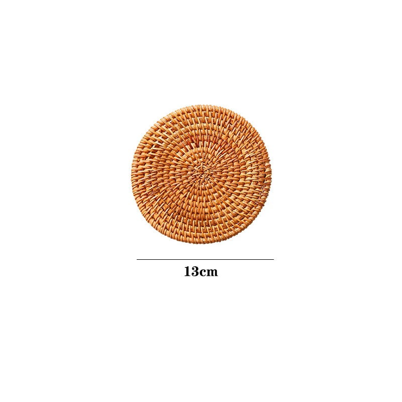 KEMORELA Round Rattan Coaster – Handmade Natural Cup Mat & Placemat Rattan Coaster Axl 1PC 13CM M
