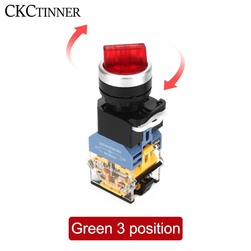 22mm Latching Rotary Selector Switch 1NO/1NC with Pilot Light Rotary Selector Switch Axl Red 3 position AC220V