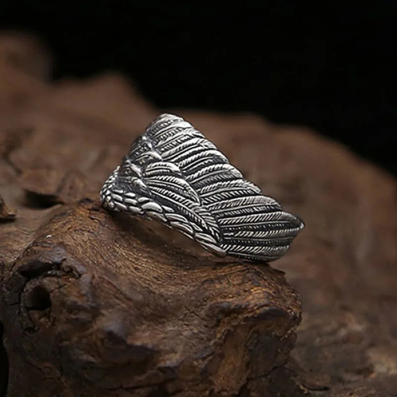 Huitan Wings Opening Ring – Antique Silver Vintage Punk Style Fashion Ring Axl