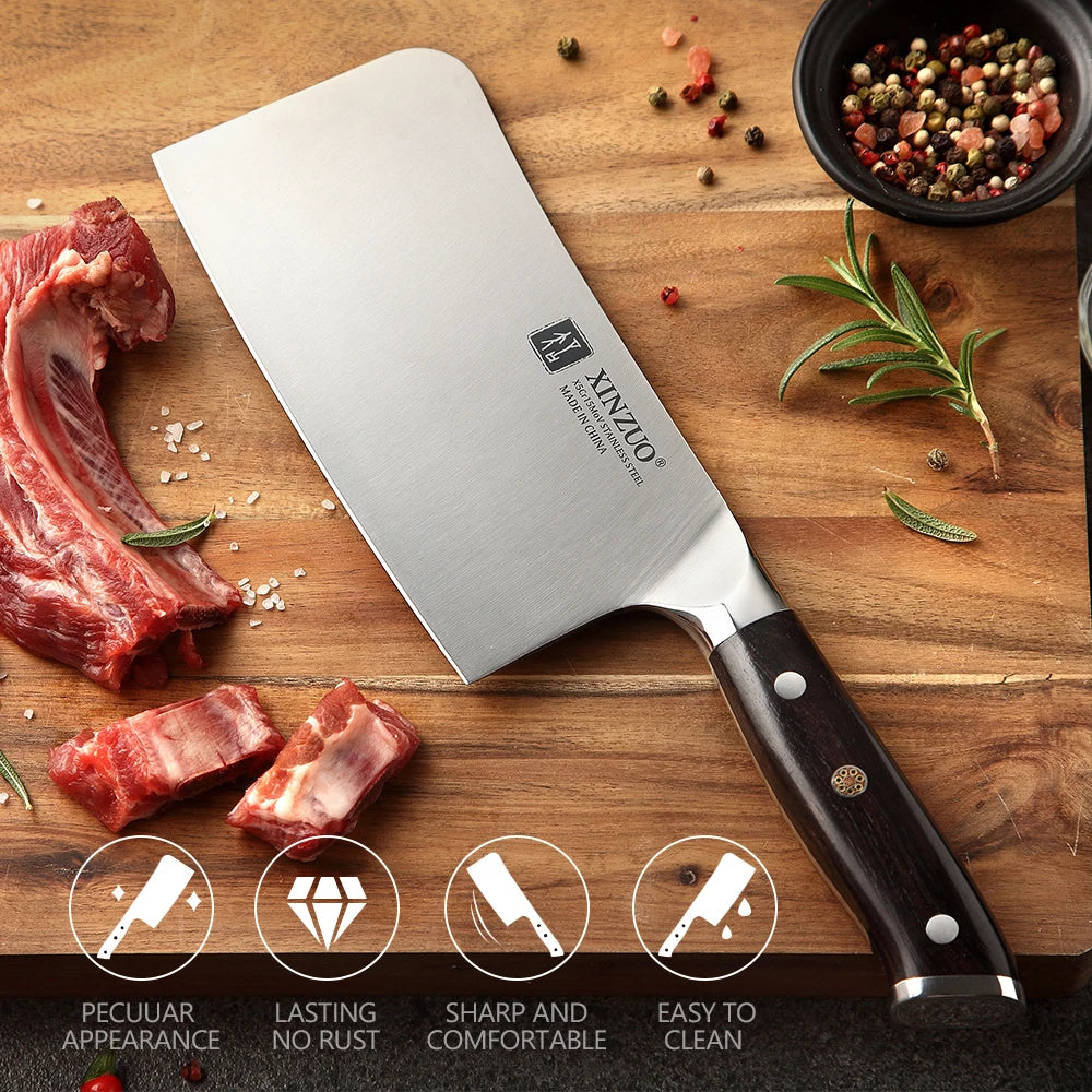XINZUO 6.5" Bone Chopper Knife – X5Cr15Mov & Ebony Handle Bone Chopper Knife Axl