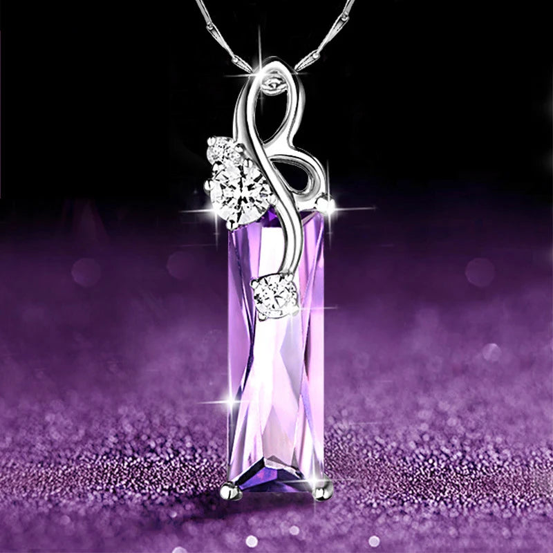 Huitan Purple CZ Pendant Necklace – Women's Wedding Jewelry Pendant Necklace Axl XL546 52cm