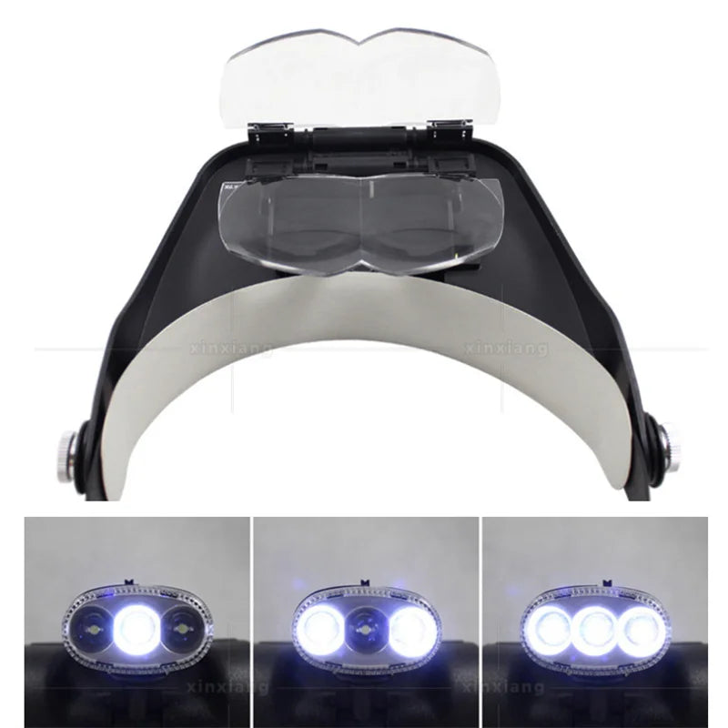 LED Headband Magnifier with Interchangeable Lenses | Jeweler Loupe Headband Magnifier Axl