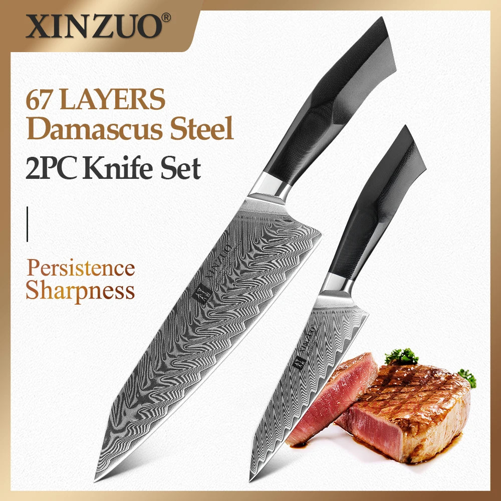 XINZUO 2-Pc Damascus Steel Knife Set – Chef & Utility, G10 Handle Kitchen Knife Set Axl China Mainland