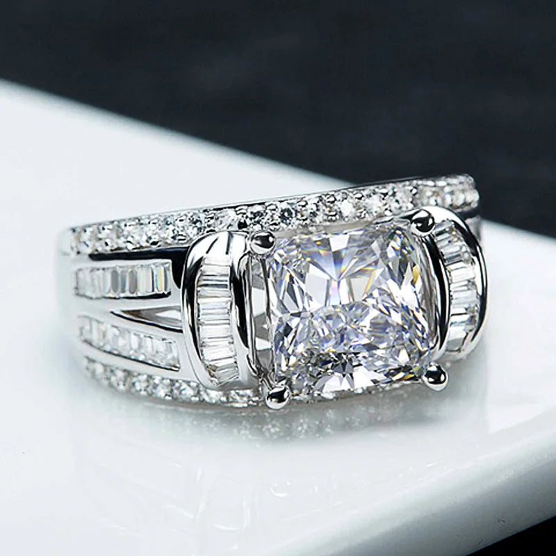 Huitan Princess Cut CZ Ring – Women's Iced Out Wedding Band Fashion CZ Ring Axl F832 10