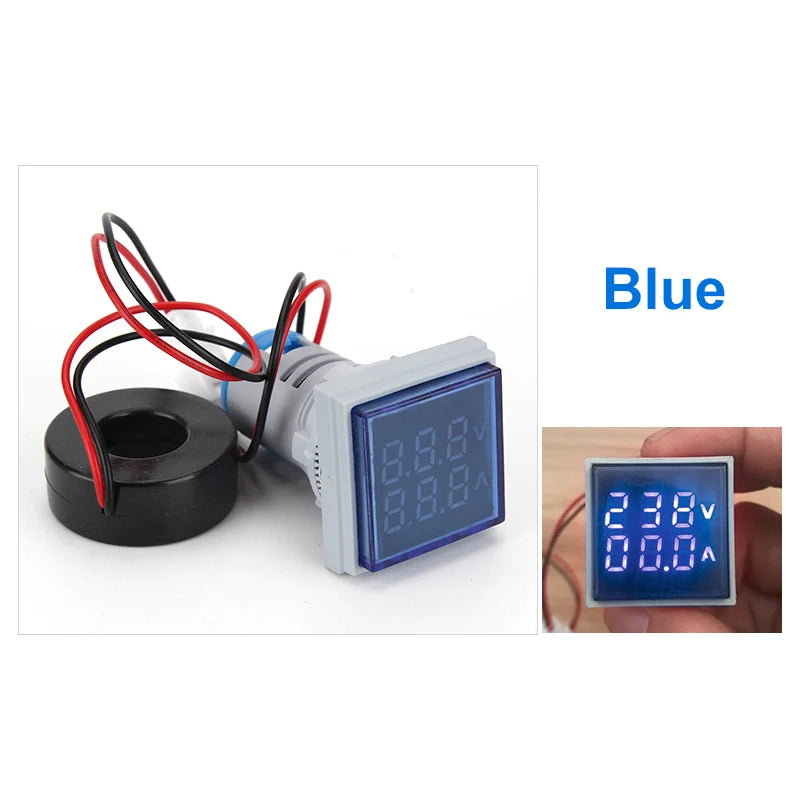 AC 60–500V LED Digital Voltmeter 22mm Panel Mount Voltage Indicator Digital Voltmeter Axl Blue